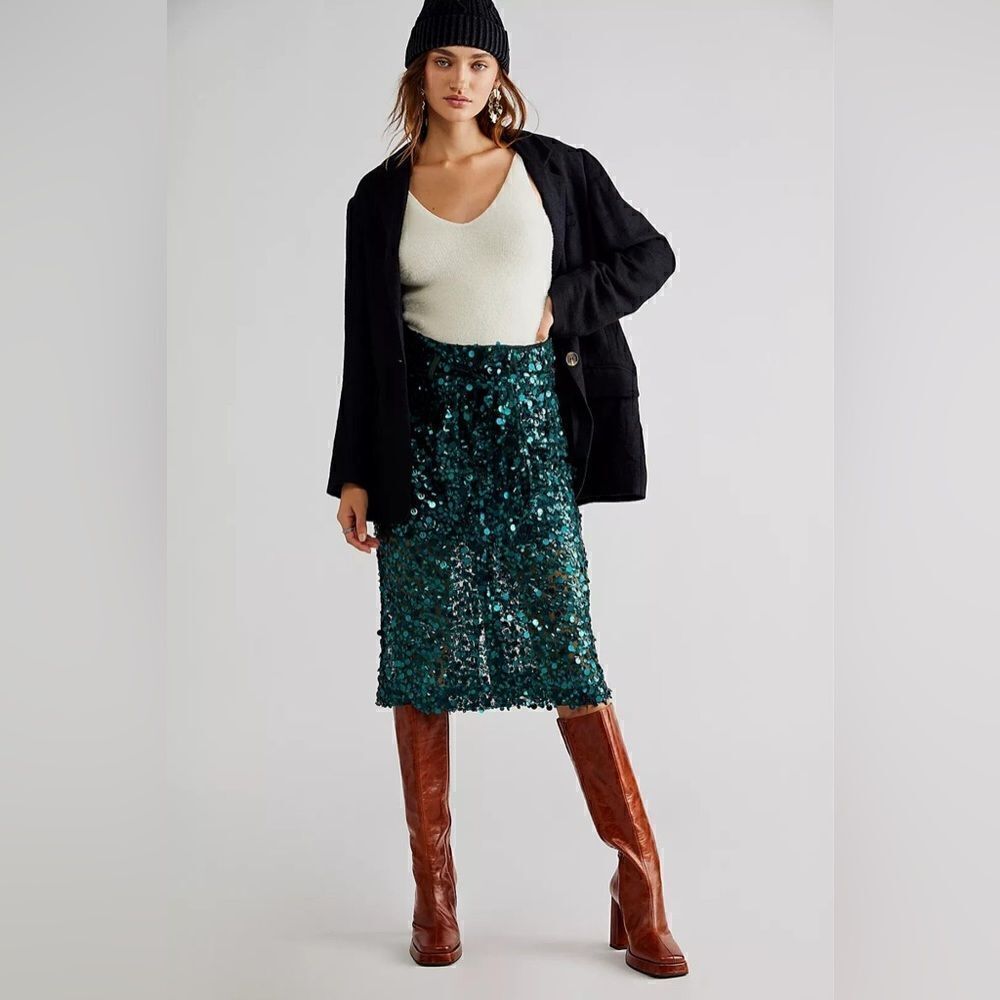 Scotch & Soda Sequin-embellished Pencil Midi Skirt in Teal